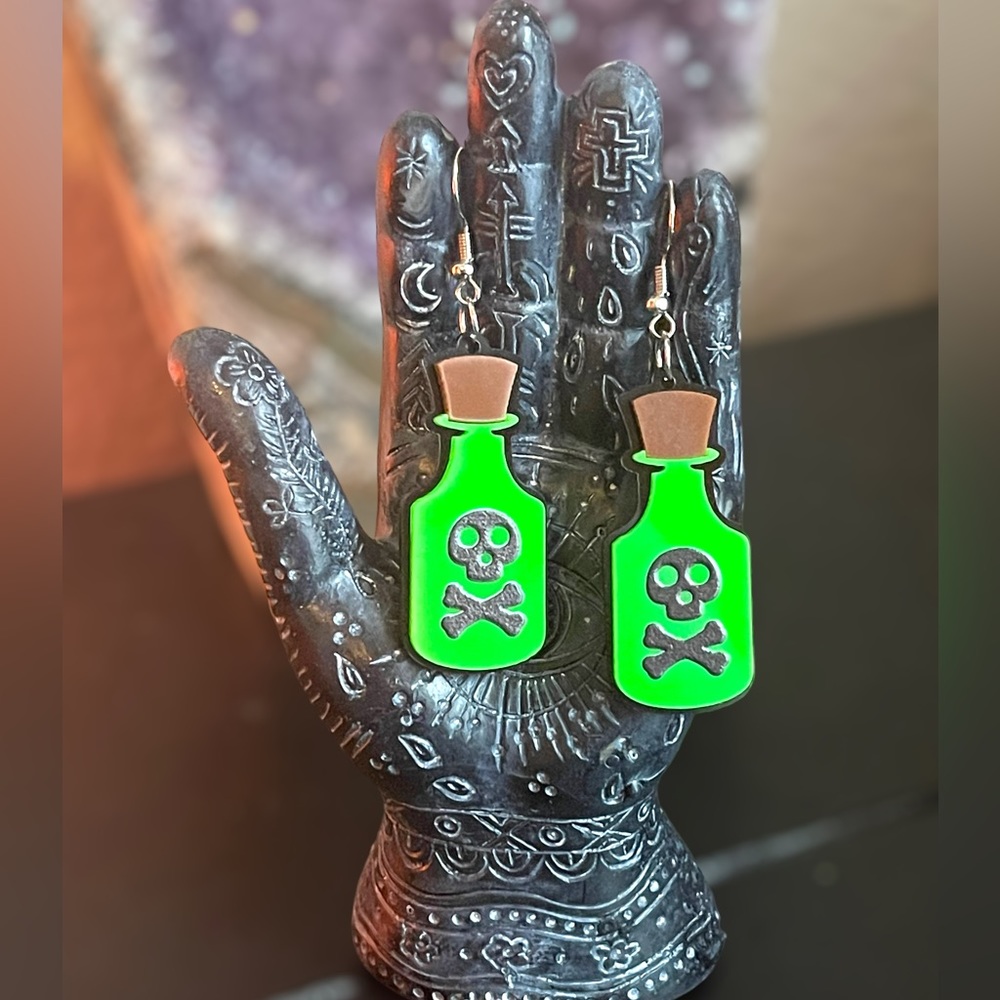 Witchy Poison Bottle Acrylic Earrings